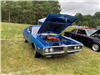 Vintage Blue Muscle Car On With It's Hood Open at Car Show 2025