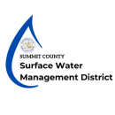 Summit County Surface Water Management District logo, silhouette of a raindrop