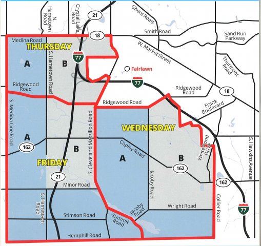 Map of Area in Copley Displaying Various Days of the Week