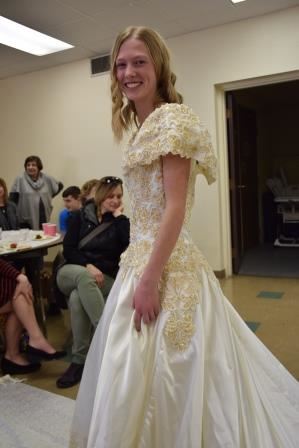 Girl modeling wedding dress