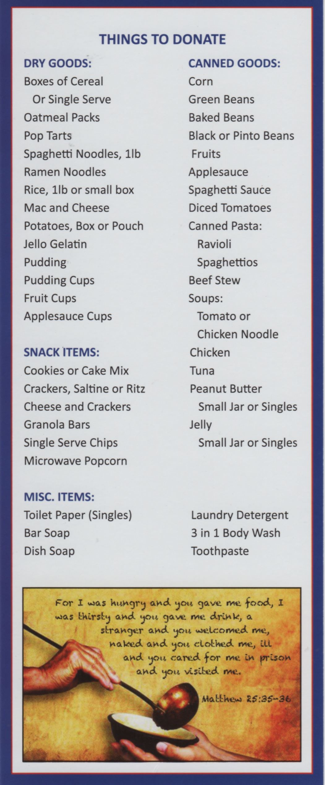 Donation List Copley Outreach Center