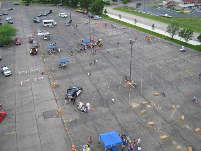 Aerial View of Police Car and Bike Rodeo Course