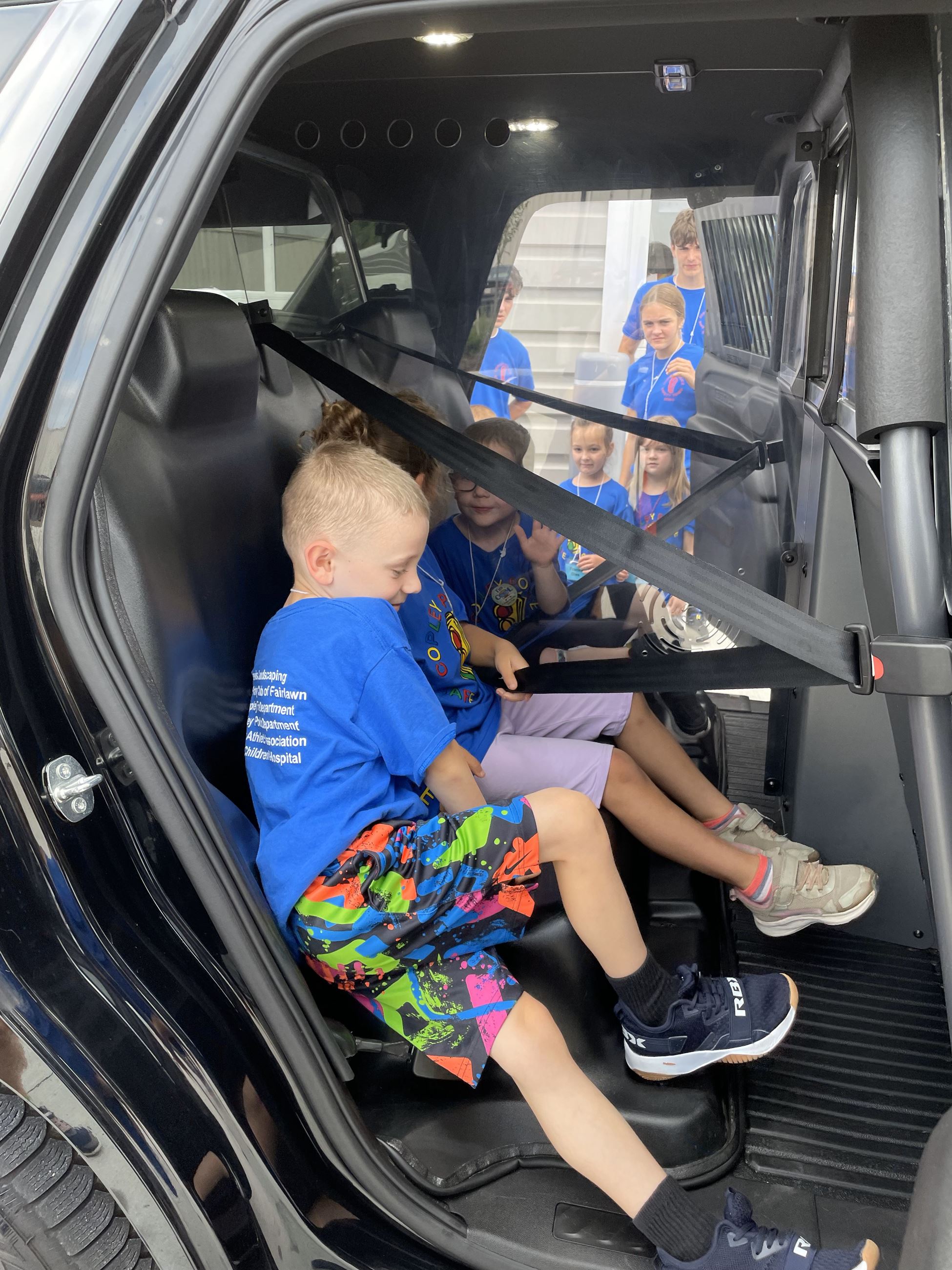 Safety Town Students Experience Being Inside a Cruiser at Copley Township Safety Center on Day 3 of Safety Town 2025