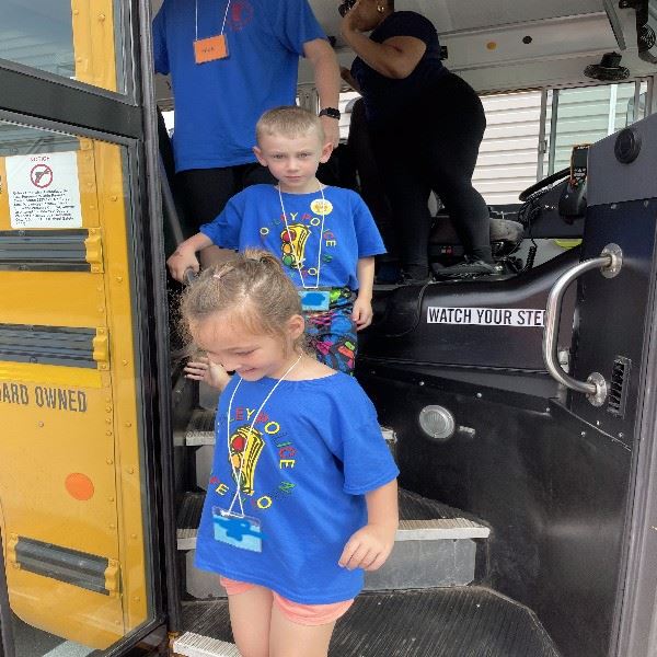 Safety Town Students Exit Bus at Copley Township Safety Center on Day 3 of Safety Town 2025