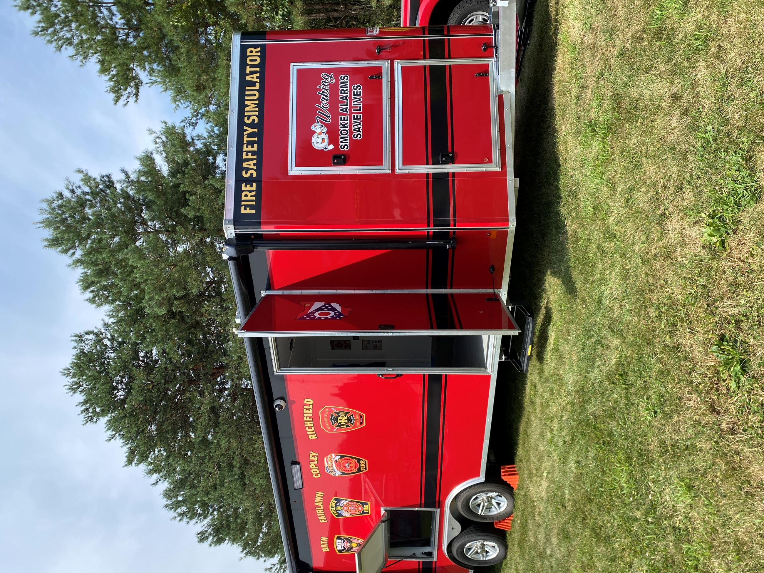 Red Fire Safety Simulator Trailer on Display at Copley Heritage Days at Copley Community Park
