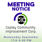 White graphic with green gradient coming from bottom, text reading CIC Meeting Notice then the date 
