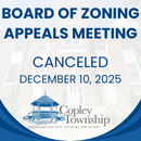 Infographic Stating that the BZA meeting for December 10, 2025 has been canceled
